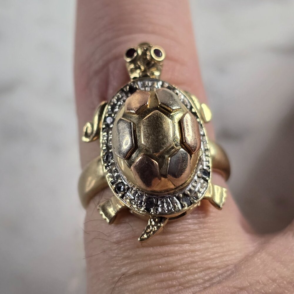 Womens Vintage Estate 14K Yellow & Rose Gold Turtle Ring 7.9g E4373 - Picture 6 of 6